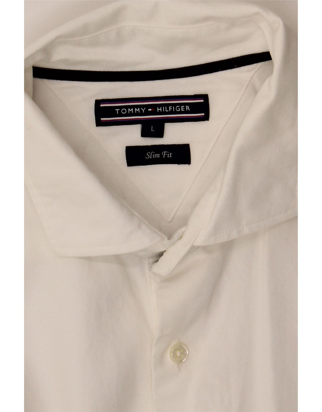 TOMMY HILFIGER Mens Slim Fit Shirt Large White Vintage Tommy Hilfiger and Second-Hand Tommy Hilfiger from Messina Hembry 