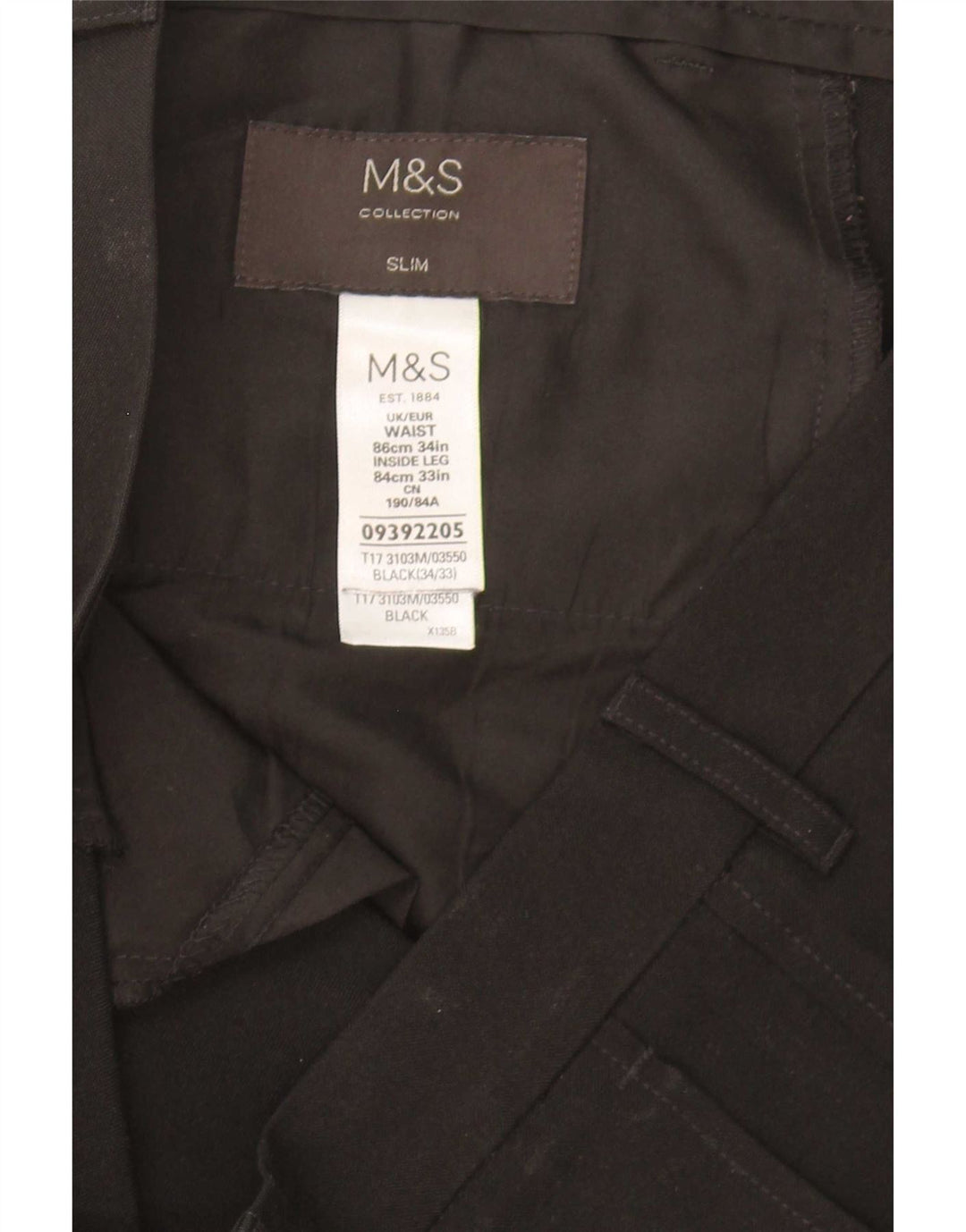 Marks & Spencer muške uske chino hlače W34 L33 crni poliester