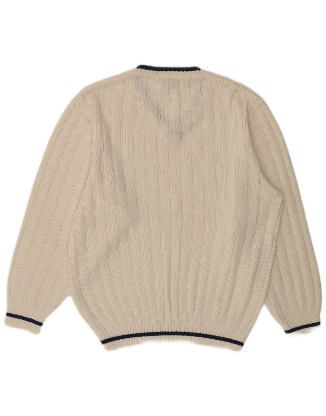 VINTAGE muški džemper s V-izrezom UK 40/42 Srednje bijeli poliakril