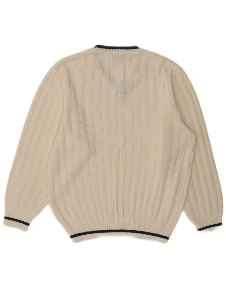 VINTAGE muški džemper s V-izrezom UK 40/42 Srednje bijeli poliakril