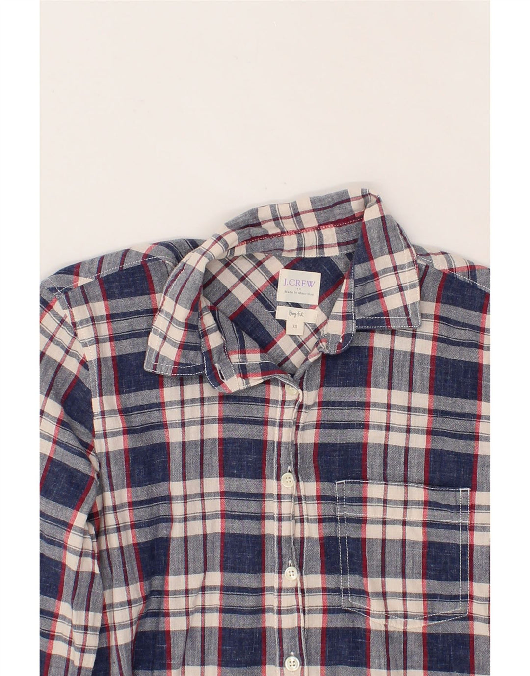 J. CREW Womens Boy Fit Longline Pullover Shirt UK 6 XS Navy Blue Check Vintage J. Crew and Second-Hand J. Crew from Messina Hembry 