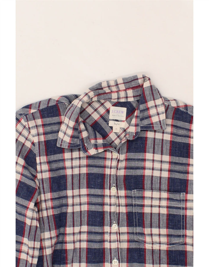 J. CREW Womens Boy Fit Longline Pullover Shirt UK 6 XS Navy Blue Check Vintage J. Crew and Second-Hand J. Crew from Messina Hembry 