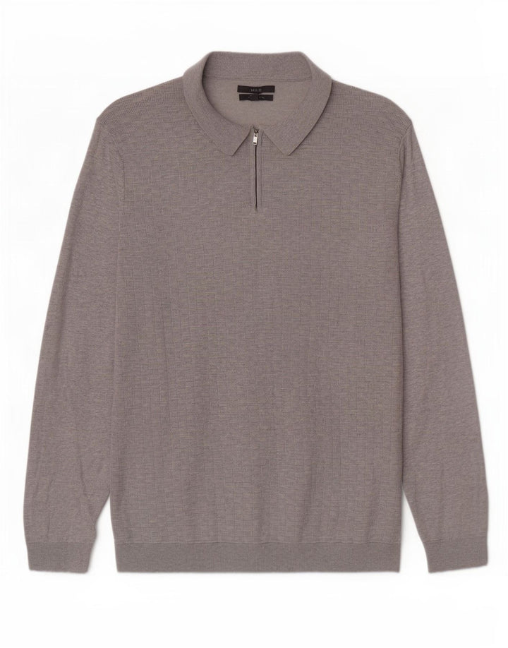 Marks & Spencer muški pulover s polo ovratnikom 2XL, sivi pamuk