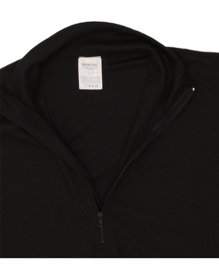 LANDS END Womens Zip Neck Top Long Sleeve UK 10/12 Medium Black Polyester Vintage Lands End and Second-Hand Lands End from Messina Hembry 