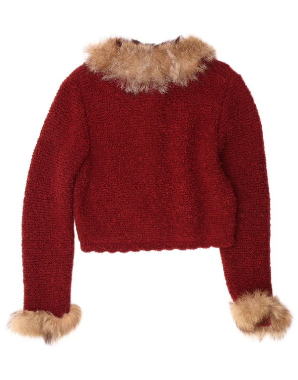 VINTAGE ženski kratki kardigan džemper UK 12 Srednje bordo