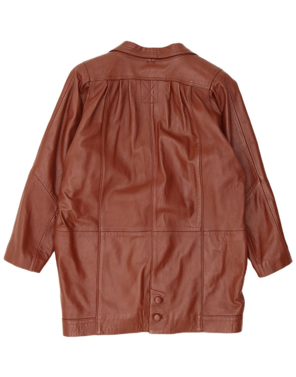 Vintage Womens Oversized Leather Coat UK 14 Medium Brown Leather