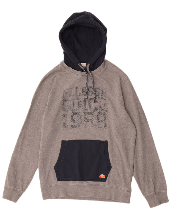 Ellesse Mens Graphic Hoodie Jumper Large Grey Colourblock Cotton