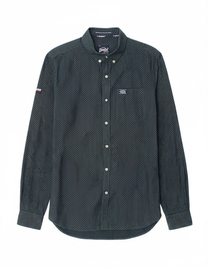 SUPERDRY Mens Shirt Small Navy Blue Spotted Cotton