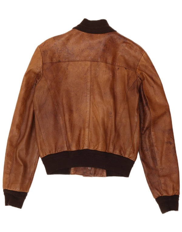 Vintage ženska bomber kožna jakna UK 18 XL smeđa koža u blokovima boja