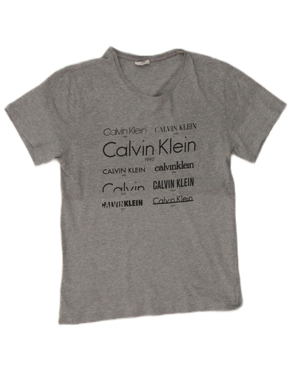 Calvin Klein Womens Graphic T-Shirt Top UK 10 Small Grey Cotton