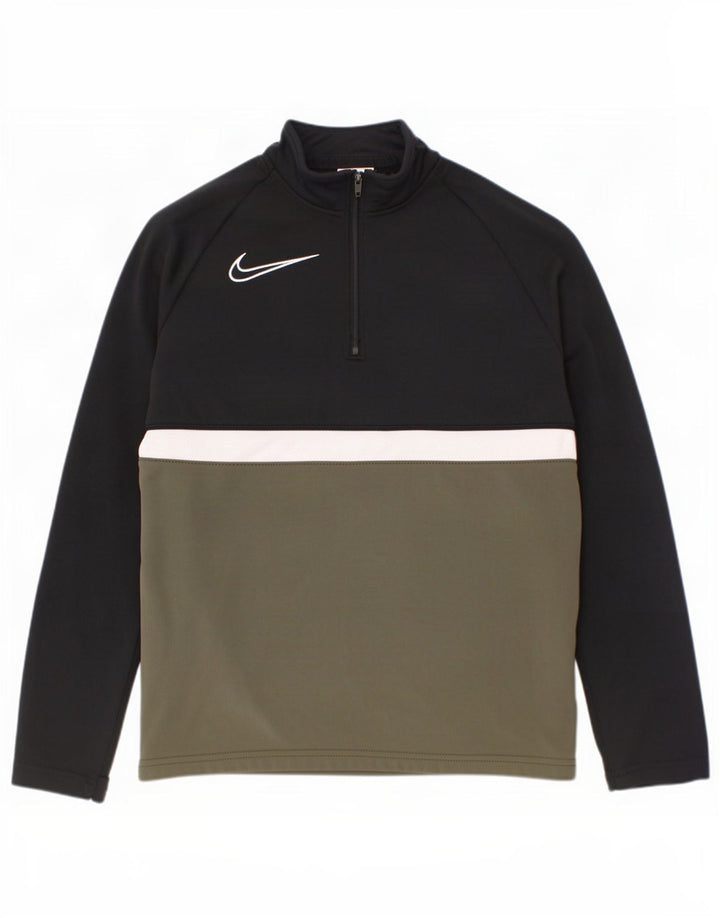 Nike Boys Dri Fit Pullover Trenirka Top 8-9 Years Small Khaki Colourblock