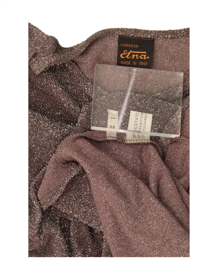 VINTAGE Womens Long Sleeve Blouse Top IT 44 Medium Grey Acetate