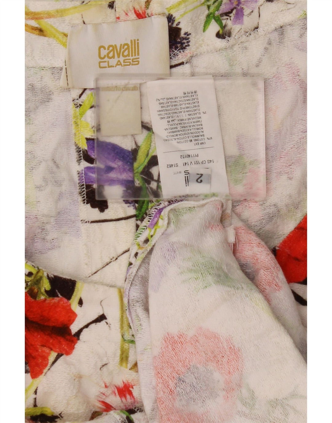 JUST CAVALLI Ženska haljina veličine 2, mala bijela cvjetna pamučna haljina