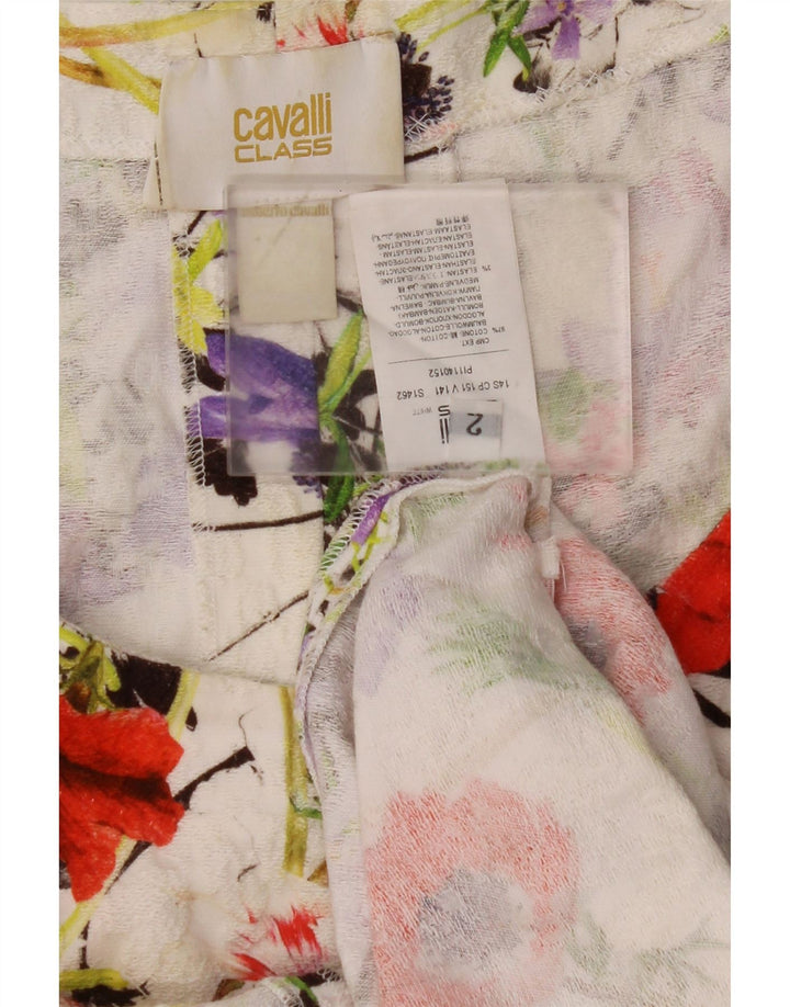 JUST CAVALLI Ženska haljina veličine 2, mala bijela cvjetna pamučna haljina