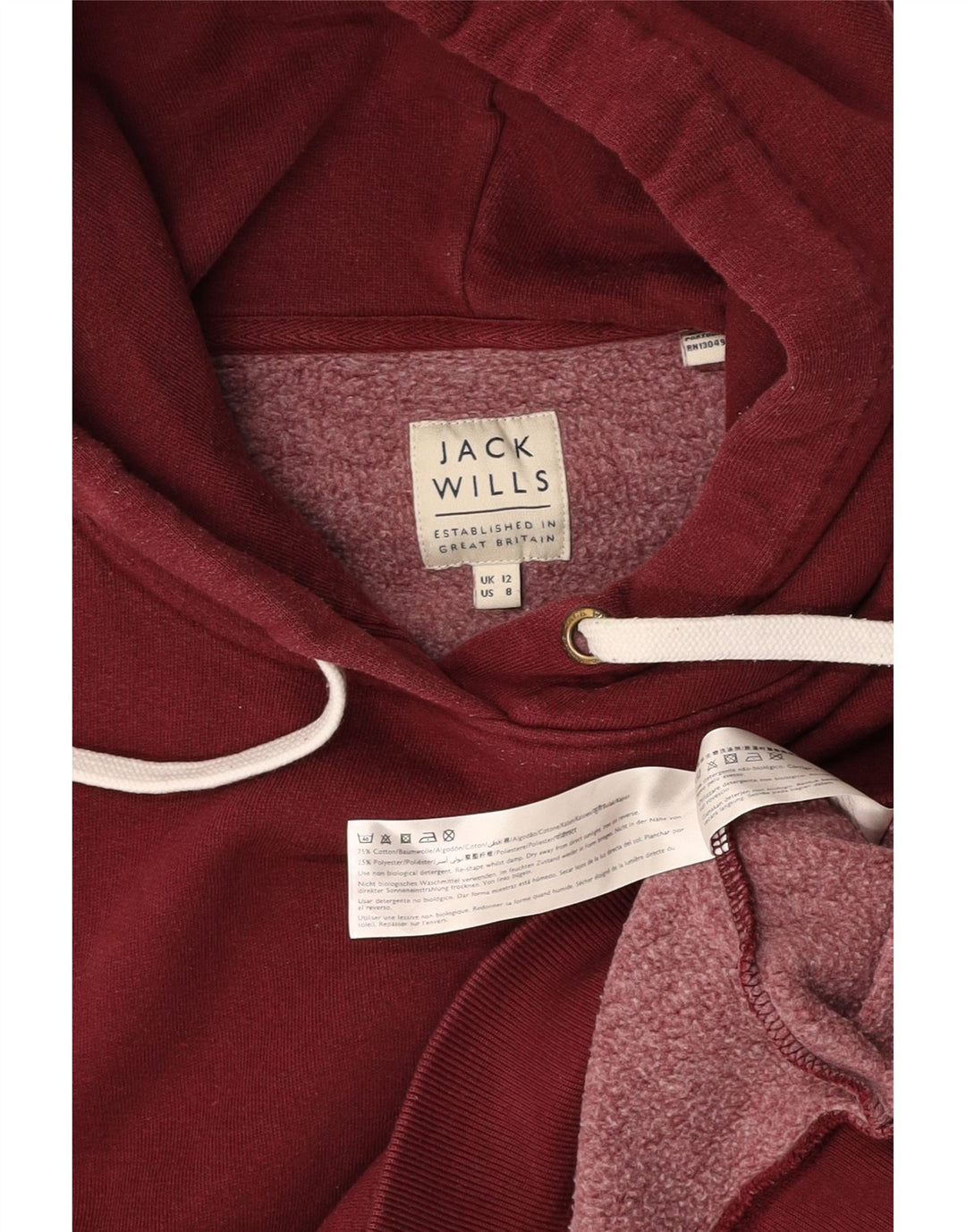 JACK WILLS Ženska majica s kapuljačom s kapuljačom s kapuljačom UK 12 Srednji tamnocrveni pamuk