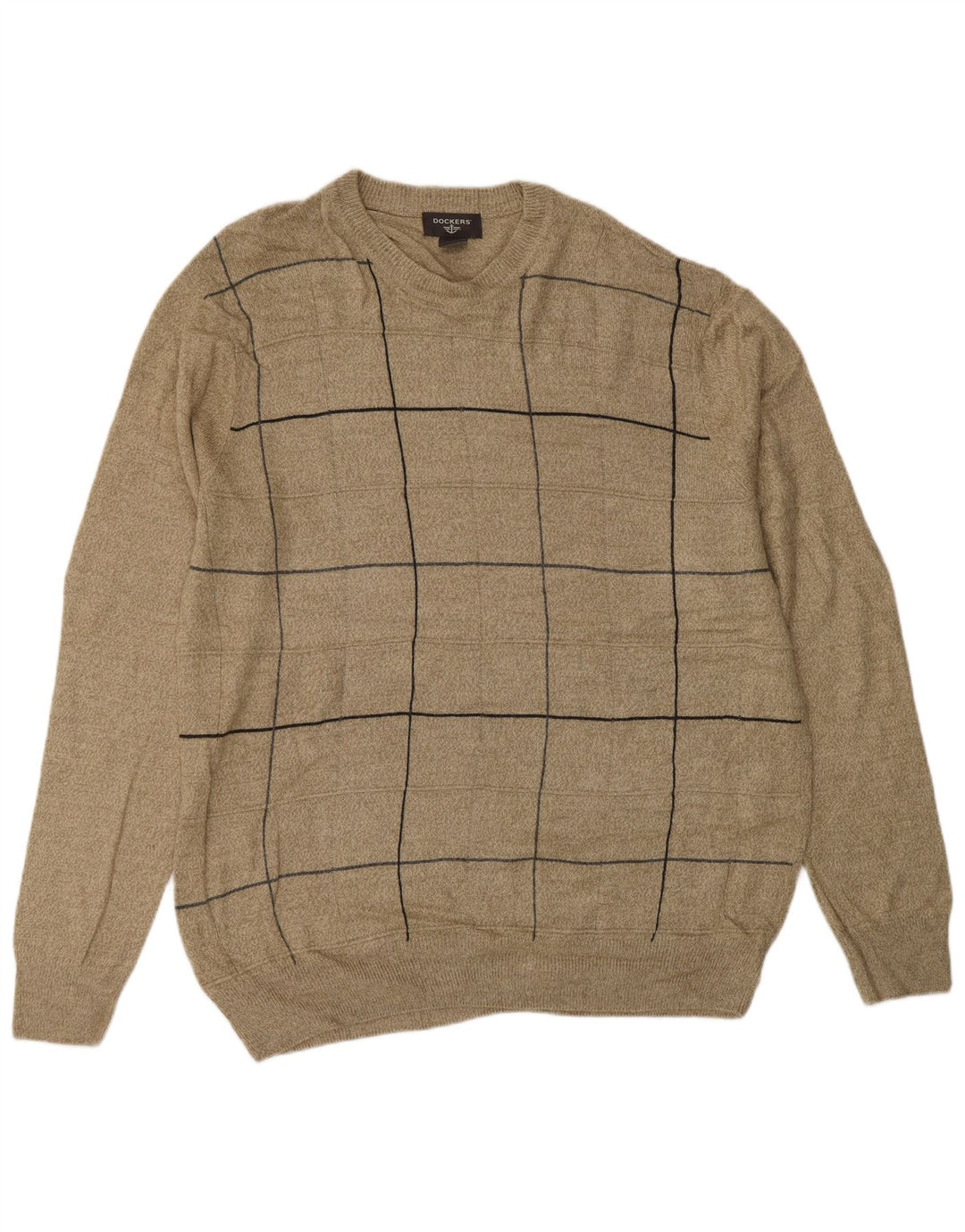 DOCKERS Muški džemper s okruglim izrezom, veliki bež karirani akril