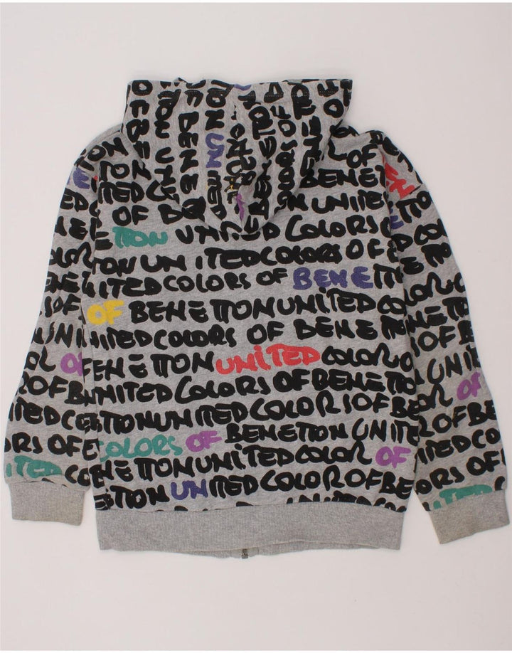 BENETTON Boys Abstract Pattern Zip Hoodie Sweater 6-7 Years Small Grey Vintage Benetton and Second-Hand Benetton from Messina Hembry 
