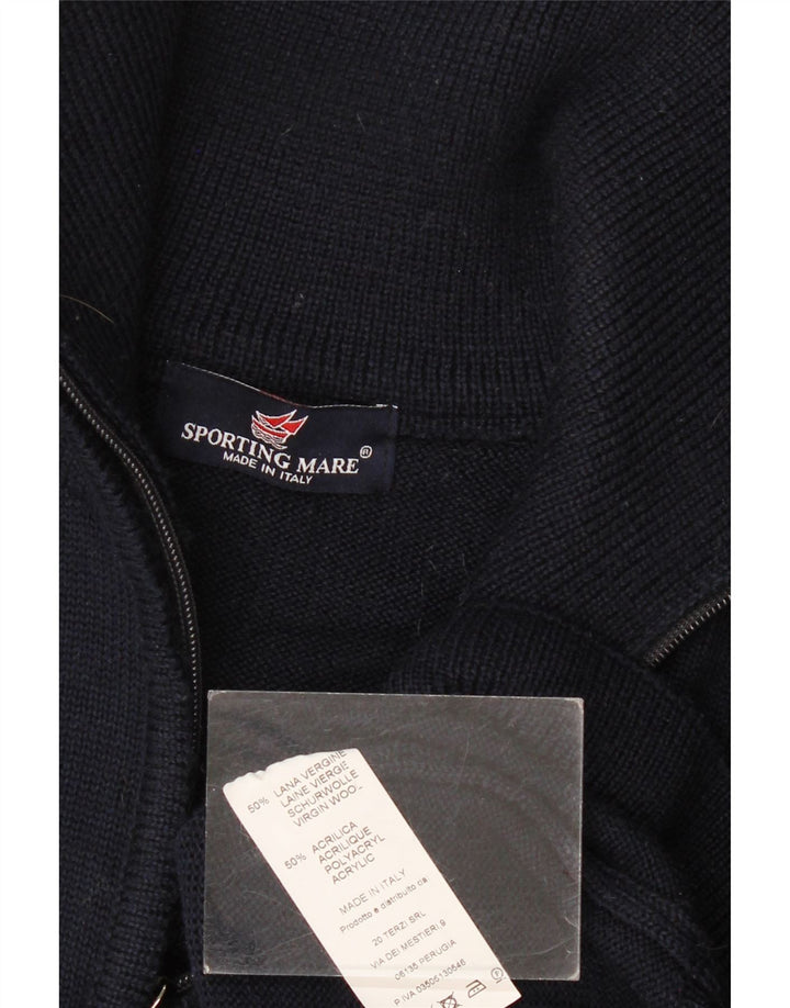 Sporting Mare muški džemper s izrezom s patentnim zatvaračem Veliki tamnoplavi djevičanski vuneni pulover