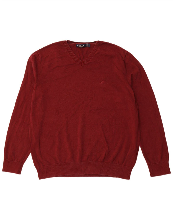 NAUTICA Muški džemper s V-izrezom, veliki kestenjasti pamuk