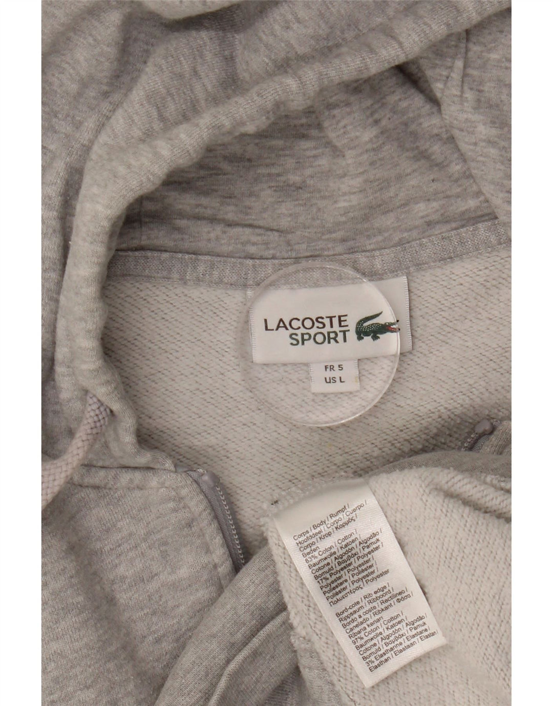 LACOSTE muški pulover s kapuljačom s patentnim zatvaračem, veličina 5, veliki sivi flekasti pamuk