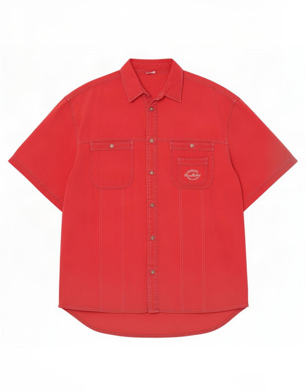 Pioneer Mens Short Sleeve Shirt Large Red Cotton