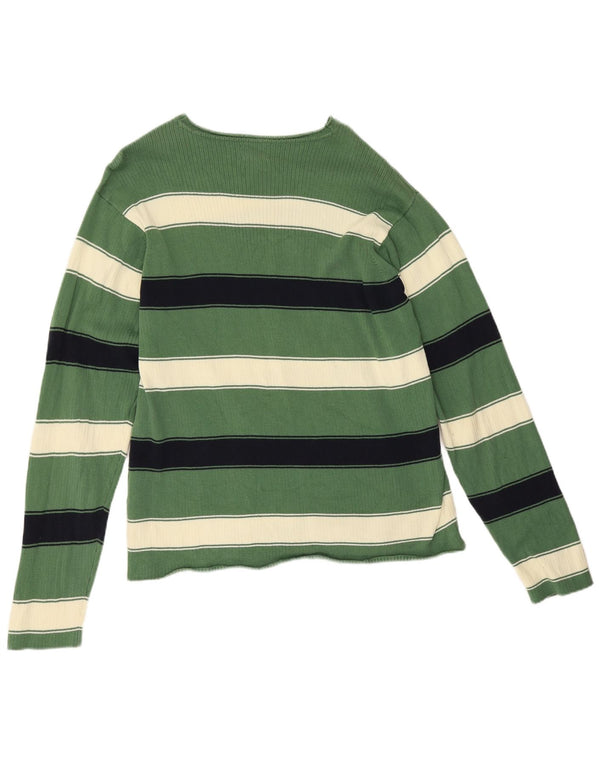 Tommy Hilfiger Mens Boat Neck Jumper Sweater Medium Green Striped Cotton