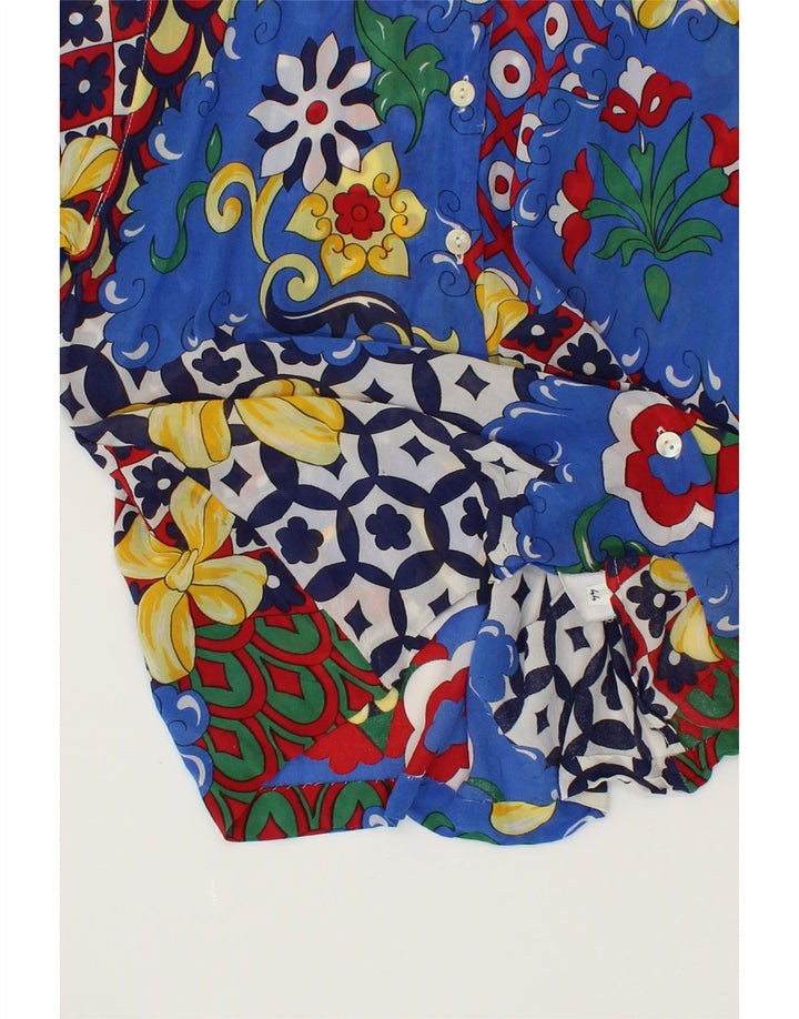 CODICE Womens Short Sleeve Shirt Blouse IT 44 Medium Blue Floral Vintage Codice and Second-Hand Codice from Messina Hembry 