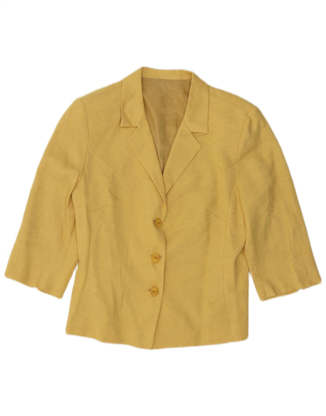 VINTAGE ženski gornji dio kardigana 1/2 rukava UK 14 Srednje žuta viskoza