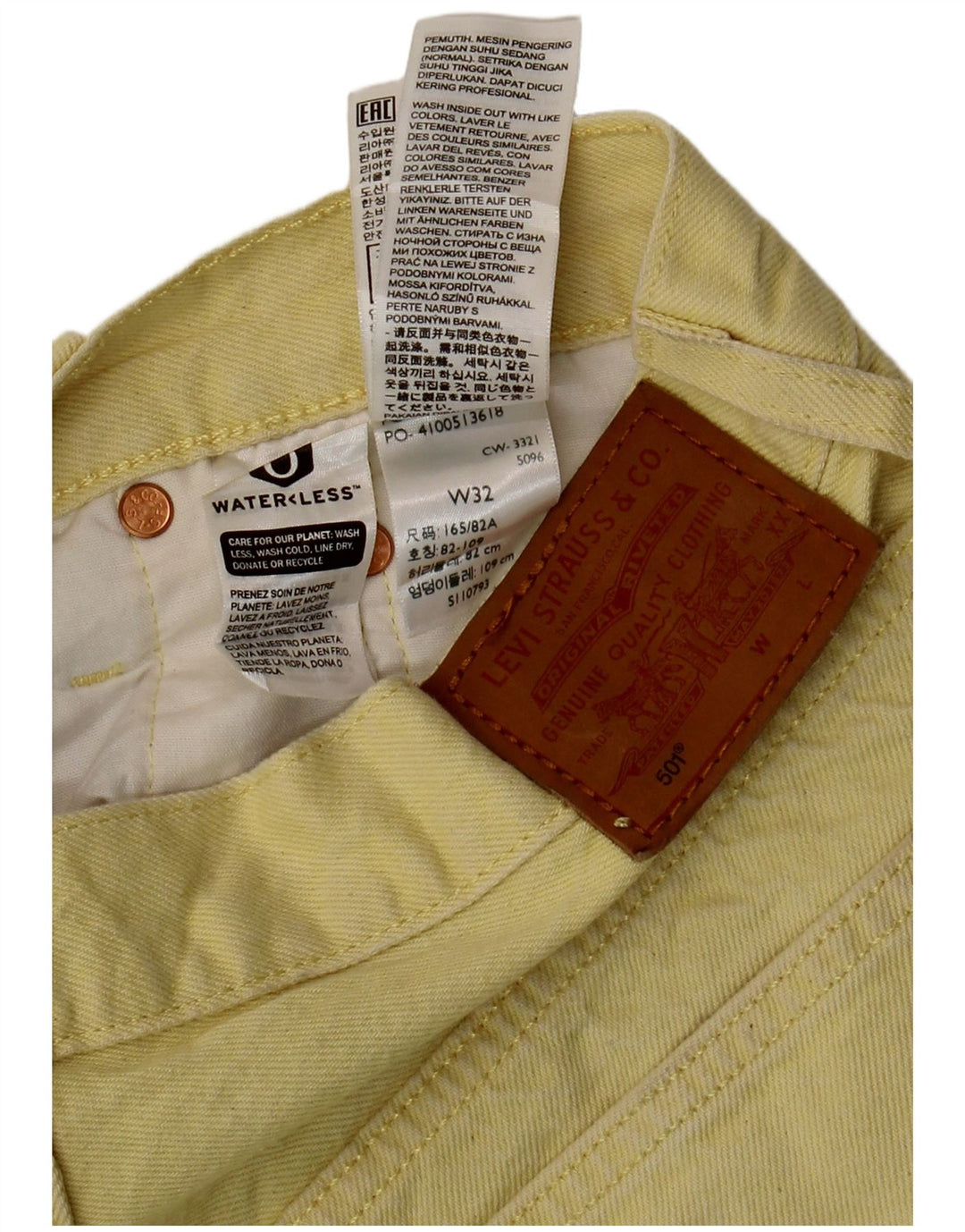 LEVI'S Ženske kratke traper hlače 501 W32 Veliki žuti pamuk