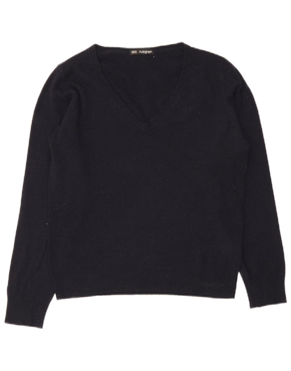 Marks & Spencer Womens V-Neck Jumper Sweater UK 12 Medium Navy Blue