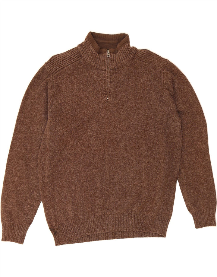 DOCKERS Mens Zip Neck Jumper Sweater XL Brown Cotton Vintage Dockers and Second-Hand Dockers from Messina Hembry 