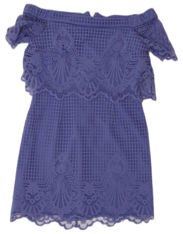 Topshop ženska haljina s otvorenim ramenima UK 10 Mali ljubičasti cvjetni poliester