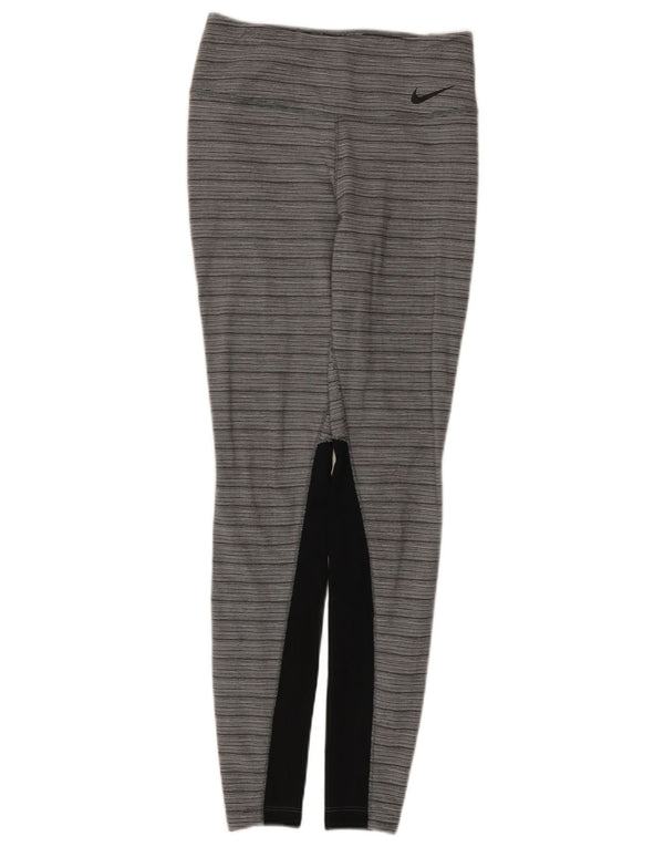 Nike Ženske Dri Fit Leggings UK 8 Male sive Colourblock najlon