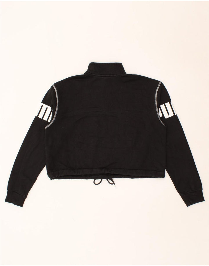 PUMA Womens Oversized Graphic Zip Neck Sweatshirt Jumper UK 10 Small Black Vintage Puma and Second-Hand Puma from Messina Hembry 