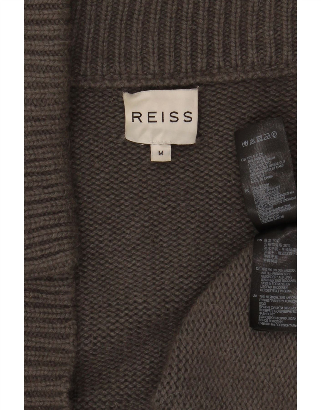 Reiss ženski otvoreni kardigan pulover UK 14 srednje sivi najlon
