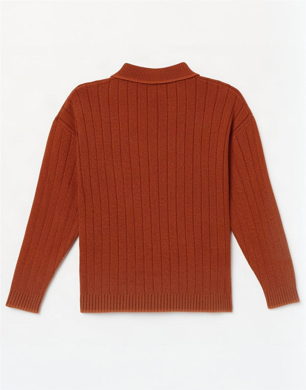 Vintage muški pulover s polo izrezom XL, narančasti pamuk