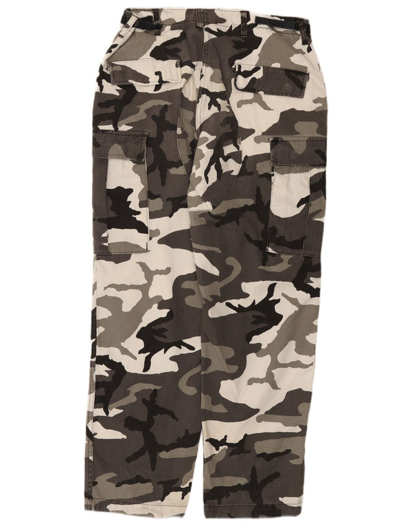 Vintage muške ravne Cargo hlače W32 L31 Sivi maskirni pamuk