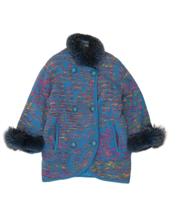 STIZZOLI ženski pleteni kaput s dvostrukim kopčanjem UK 20 2XL plavi paisley