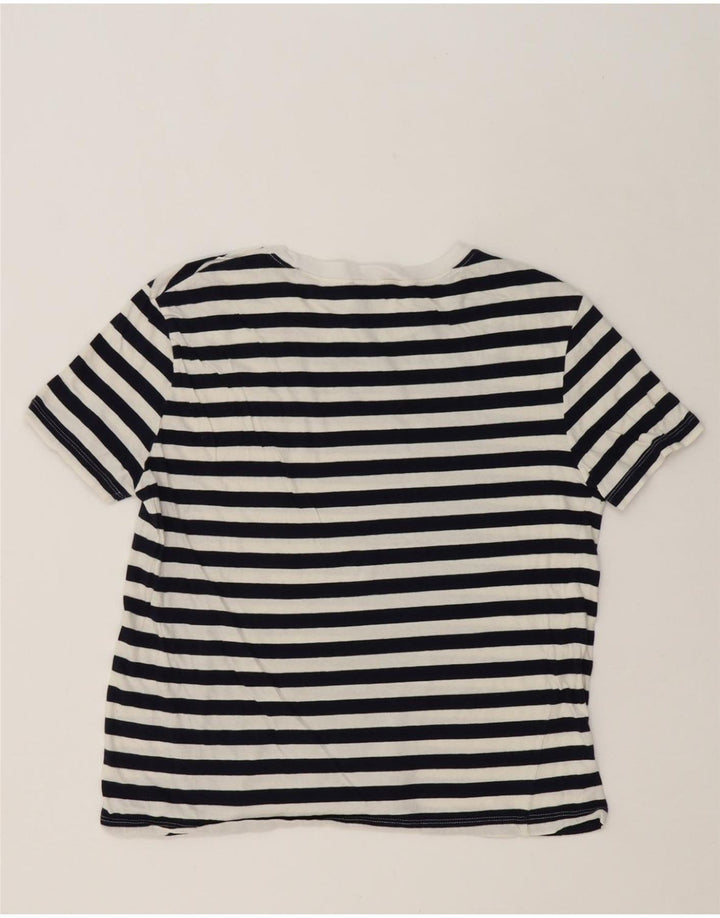 ZARA Womens T-Shirt Top UK 14 Medium Navy Blue Striped Vintage Zara and Second-Hand Zara from Messina Hembry 