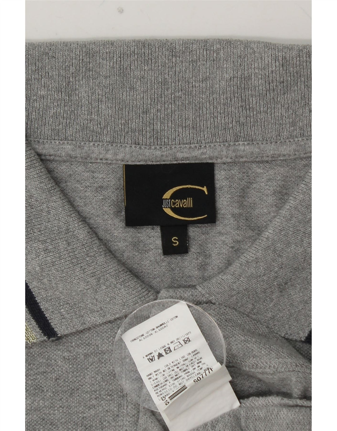 JUST CAVALLI Ženska grafička polo majica dugih rukava UK 10 Mala siva pamuk