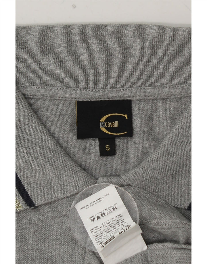JUST CAVALLI Ženska grafička polo majica dugih rukava UK 10 Mala siva pamuk