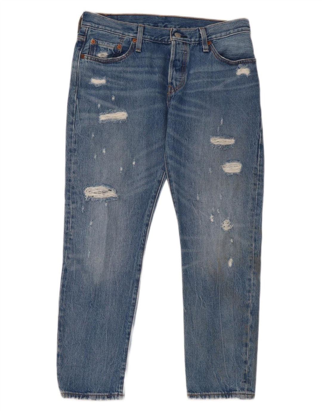 Levi's ženske 501 ravne traperice s oštećenjem W28 L32, plavi pamuk