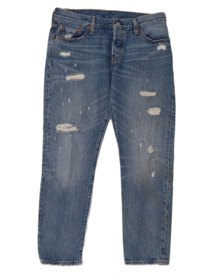 Levi's ženske 501 ravne traperice s oštećenjem W28 L32, plavi pamuk