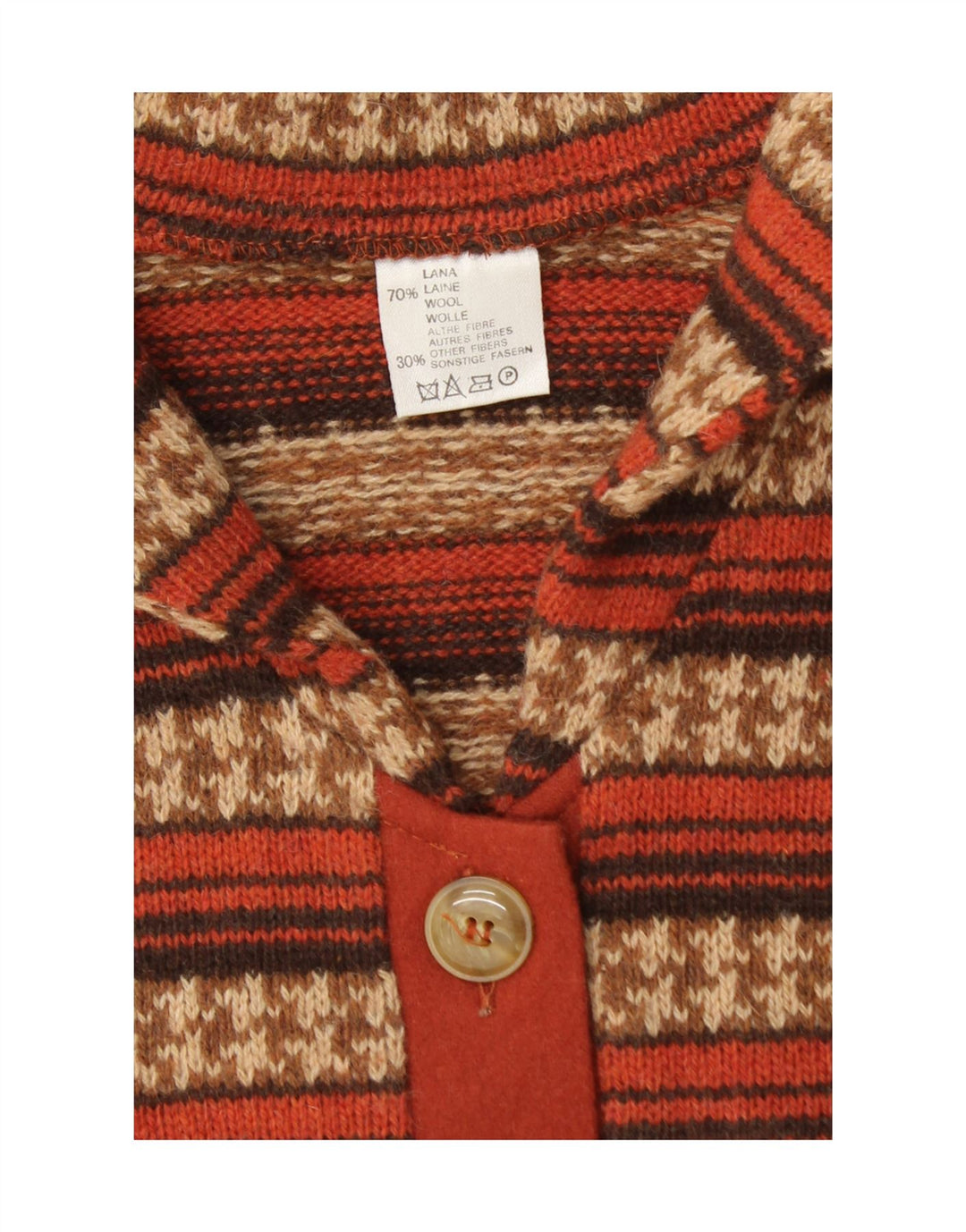 VINTAGE Womens Cardigan Sweater UK 12 Medium Brown Striped Wool