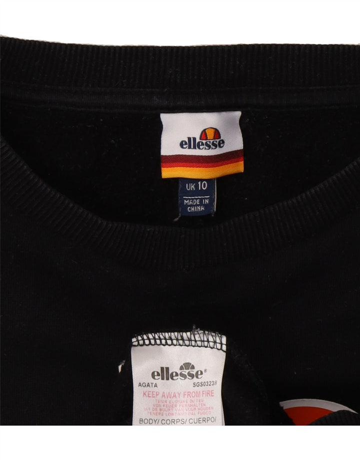 ELLESSE Womens Oversized Graphic Sweatshirt Jumper UK 10 Small Black Vintage Ellesse and Second-Hand Ellesse from Messina Hembry 