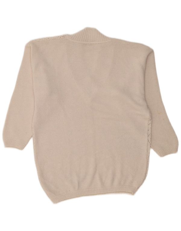 VINTAGE ženski džemper s V-izrezom UK 14 Srednje bijeli pamuk