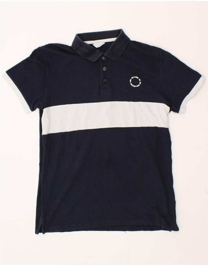 JACK & JONES Mens Polo Shirt Medium Navy Blue Colourblock Cotton Vintage Jack & Jones and Second-Hand Jack & Jones from Messina Hembry 