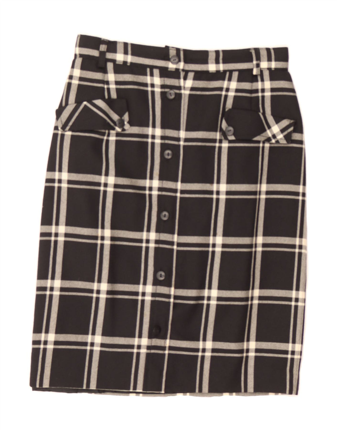 VINTAGE Womens Straight Skirt IT 44 Medium W28 Black Check Wool Vintage Vintage and Second-Hand Vintage from Messina Hembry 