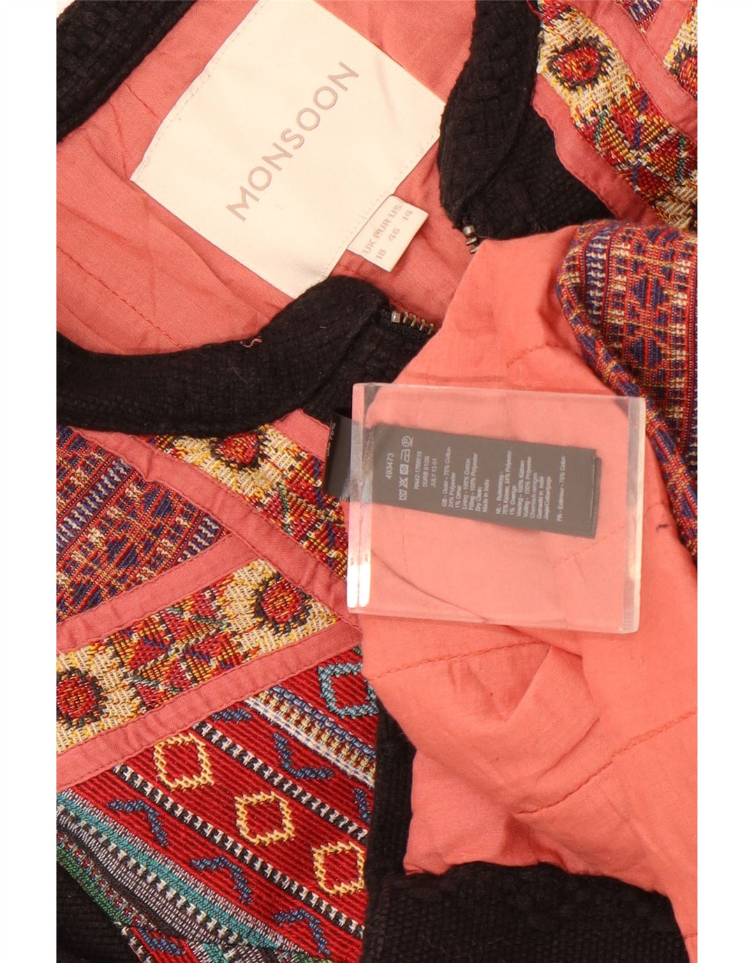 Monsoon ženski sako jakna UK 18 XL crni Fair Isle pamuk