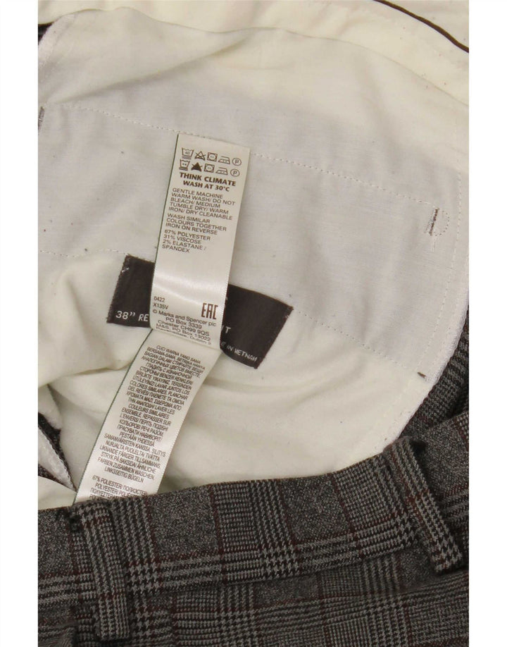 Marks & Spencer muške hlače standardnog kroja W38 L31 sivi karirani poliester